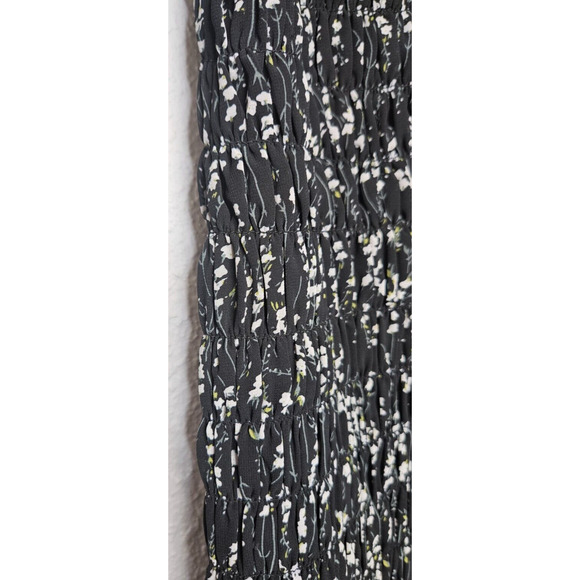 ACOA Womens Mini Dress Medium Black White Floral Smocked Long Sleeve Ruffle Boho - Picture 7 of 12